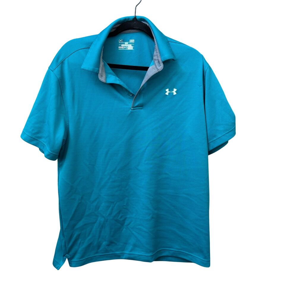 Under Armour Teal Blue Mens Size Large Polo Performance Casual Preppy